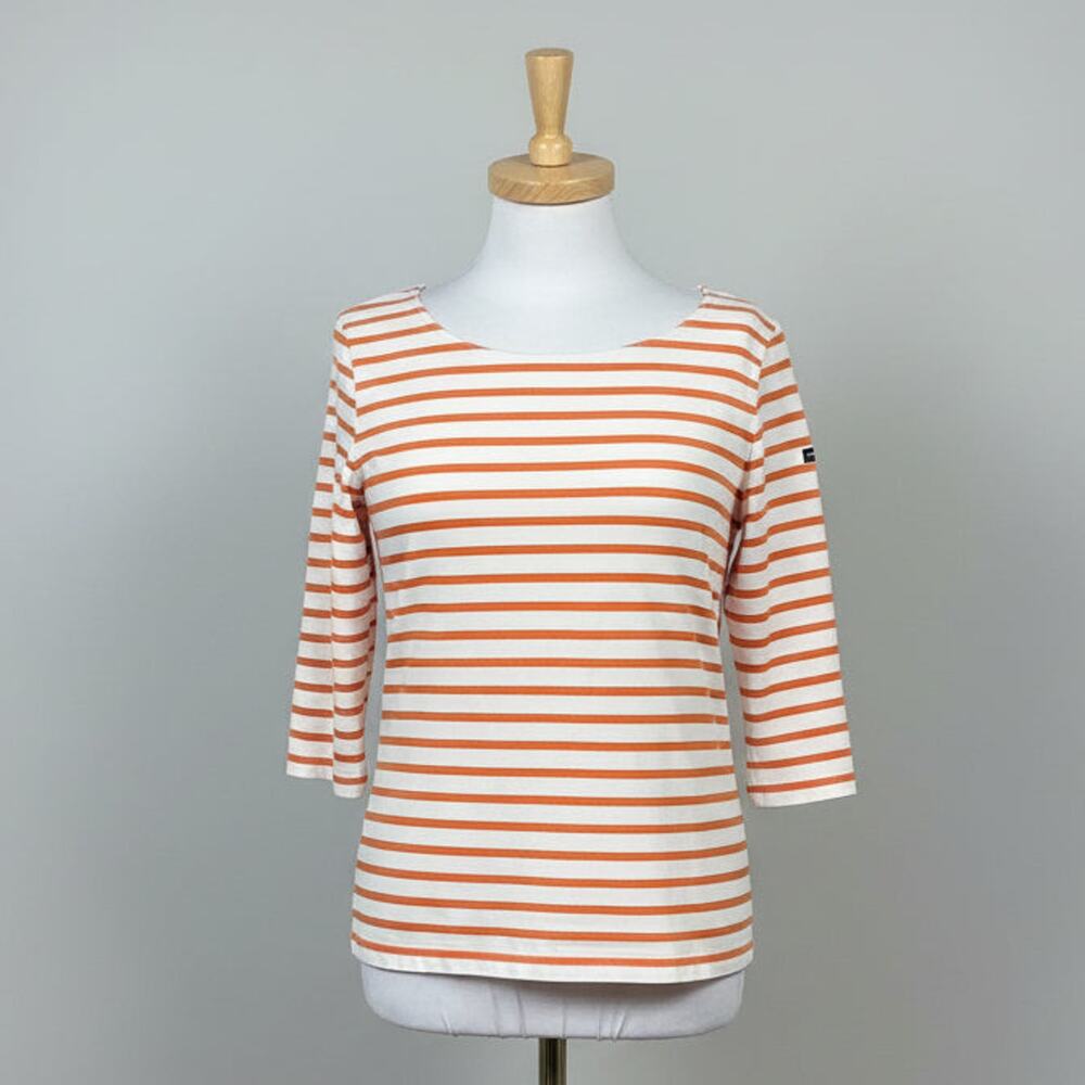St. James white and orange stripe top, size 10